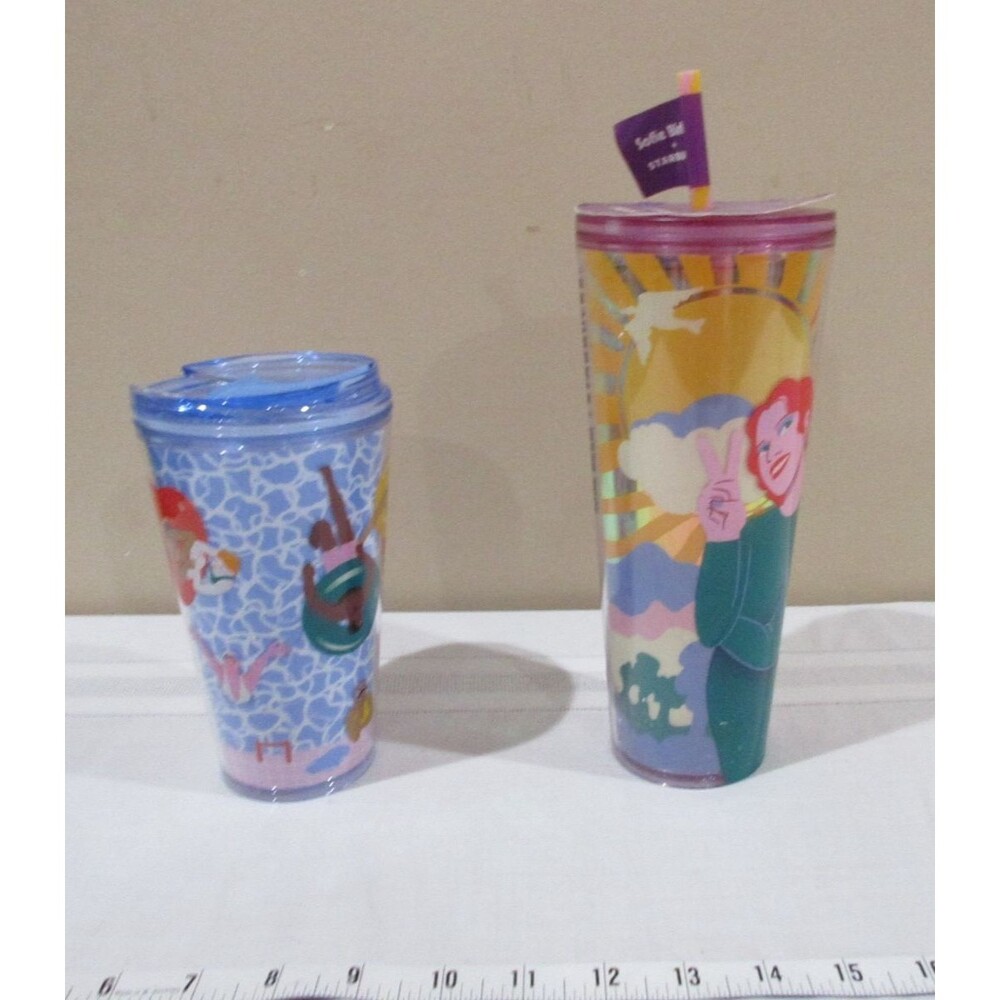 Lot of 2 Sofie Birkin +Starbucks Tumblers 16oz Swimming& 24oz Siren Logo NEW